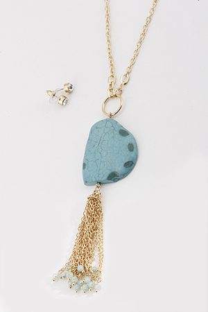 Stone with Tassel Bead Necklace Set 6ACA3